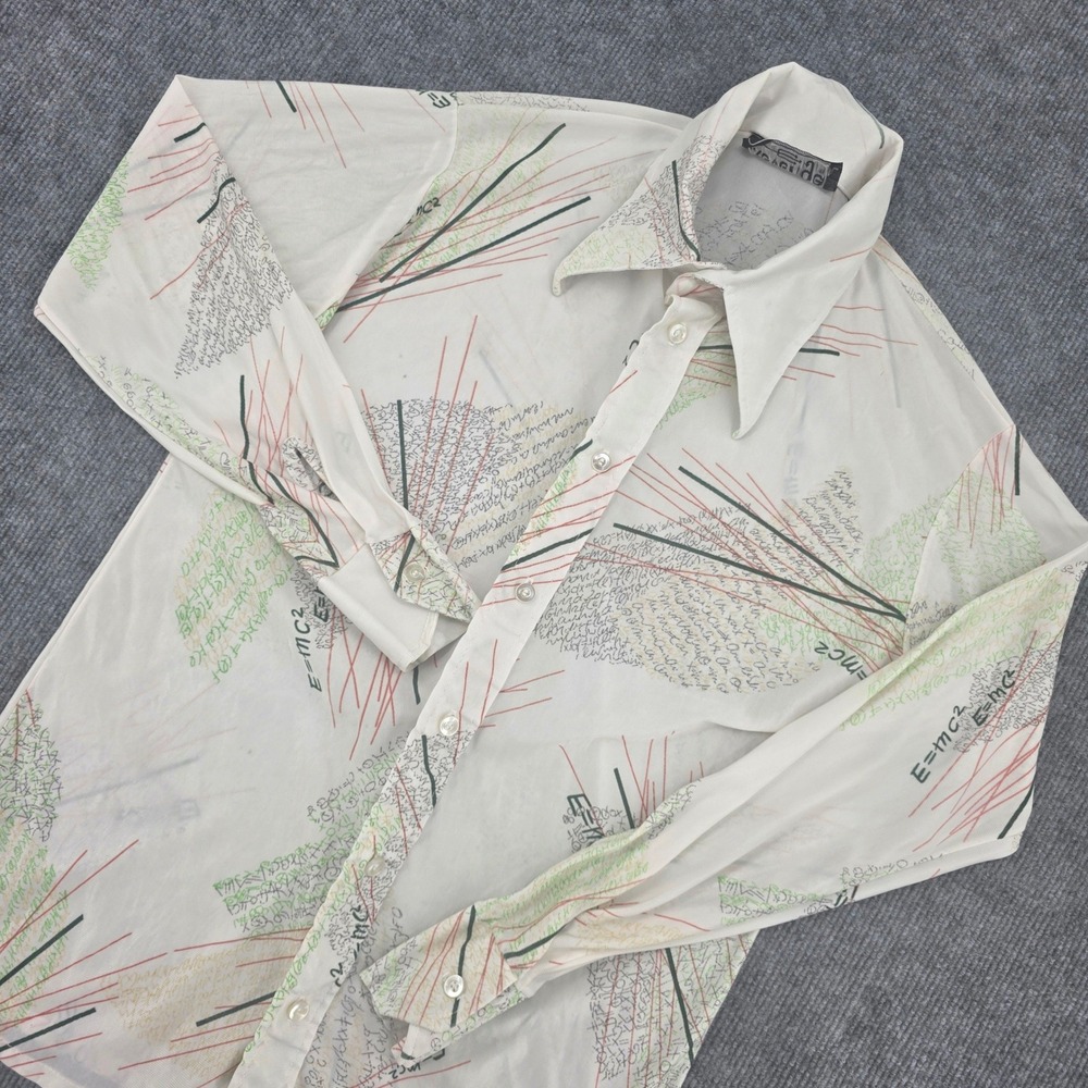Vintage Revenge 70s Science Equation Print Dagger Collar Button Up Shirt Cream